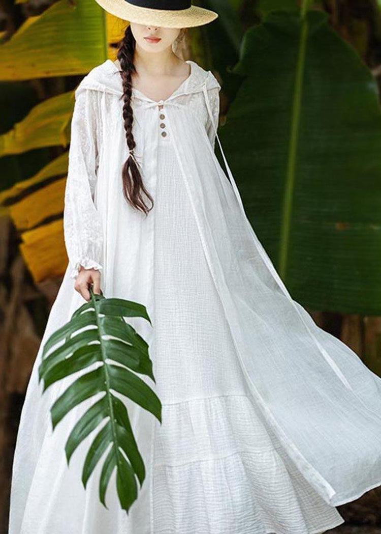 Fine White Oriental Long sleeve Hoodies Outwear SpringLinen - Omychic