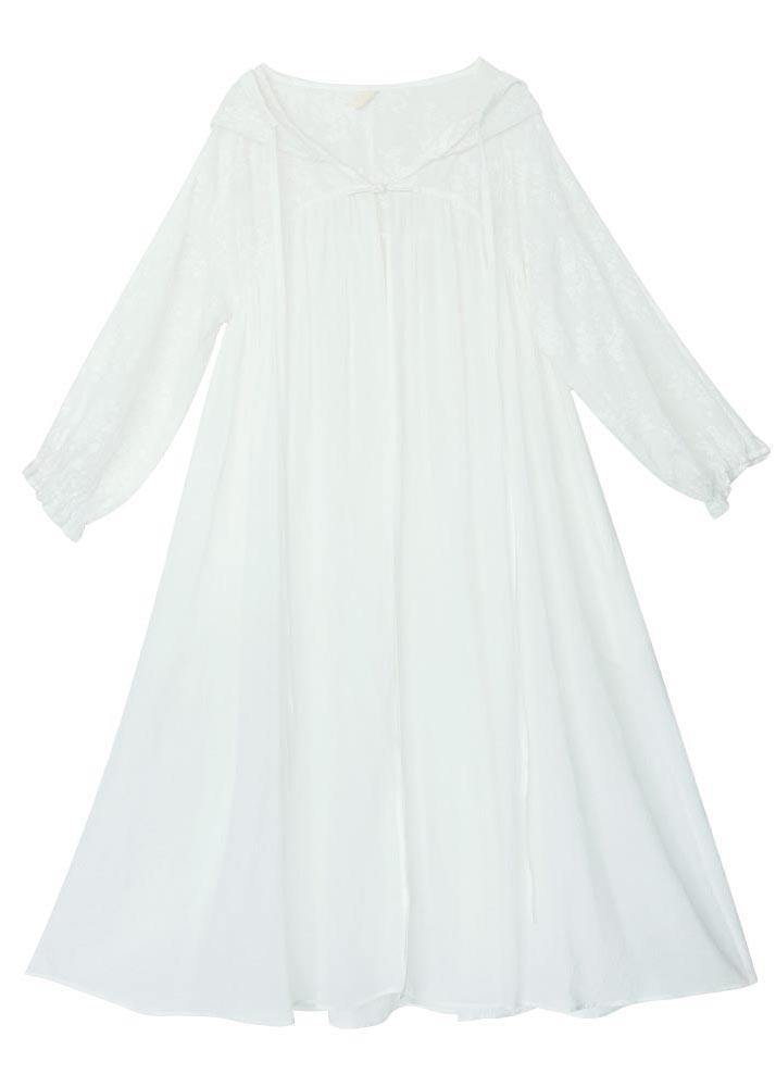 Fine White Oriental Long sleeve Hoodies Outwear SpringLinen - Omychic