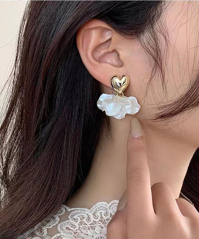 Fine White Sterling Silver Love Floral Drop Earrings