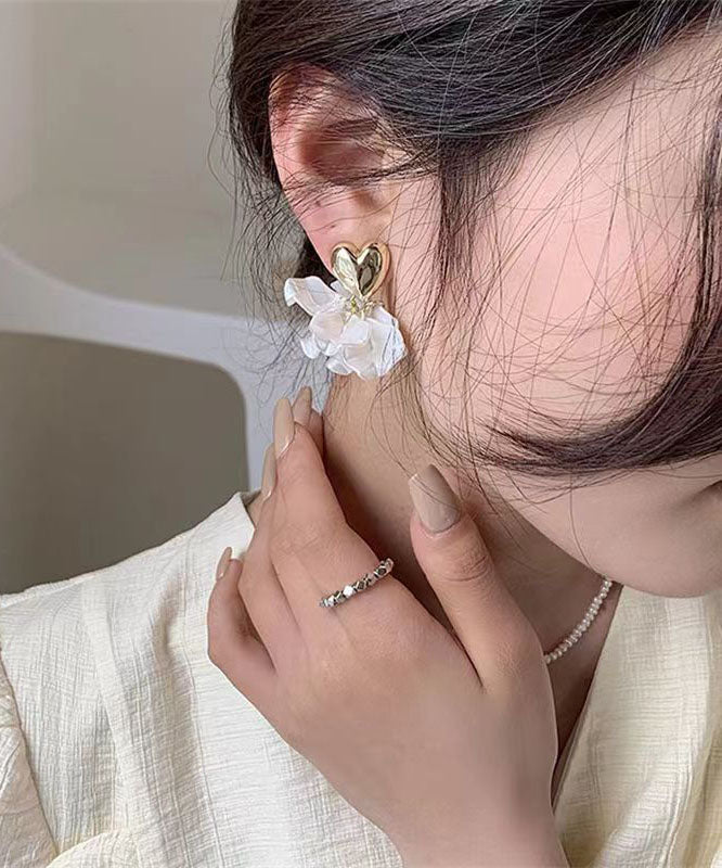 Fine White Sterling Silver Love Floral Drop Earrings