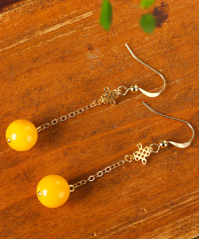 Fine Yellow 14K Gold Amber Beeswax Drop Earrings