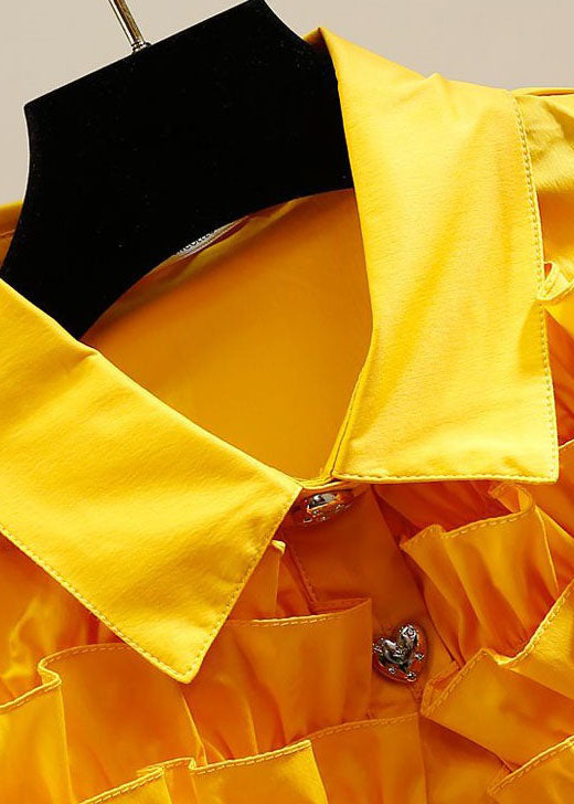 Fine Yellow Ruffled Patchwork Chiffon Shirt Top Sleeveless