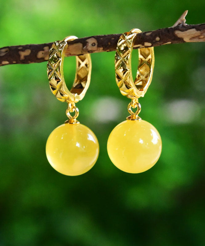 Fine Yellow Sterling Silver Overgild Golden Twisted Honey Beeswax  Drop Earrings