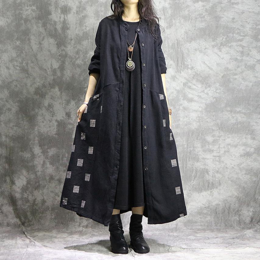Fine black coat for woman casual Winter coat print patchwork coat - Omychic