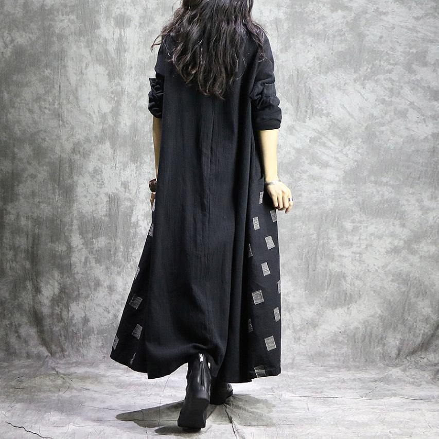 Fine black coat for woman casual Winter coat print patchwork coat - Omychic