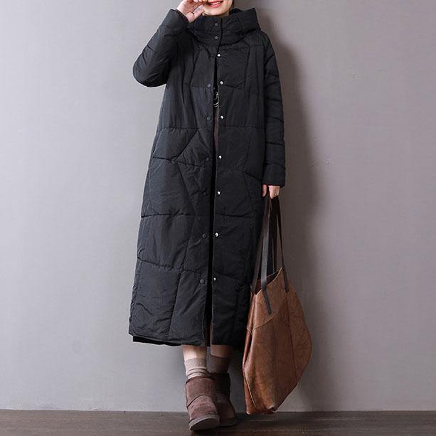 Fine black parkas oversized hooded cotton jacket Fine pockets winter coats - Omychic
