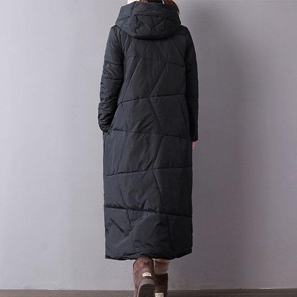 Fine black parkas oversized hooded cotton jacket Fine pockets winter coats - Omychic