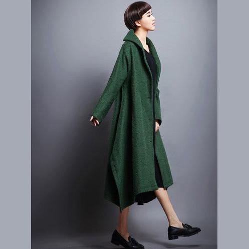 Fine blackish green Woolen Coats Women casual long stand collar patchwork outwear - Omychic