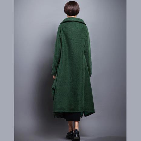 Fine blackish green Woolen Coats Women casual long stand collar patchwork outwear - Omychic