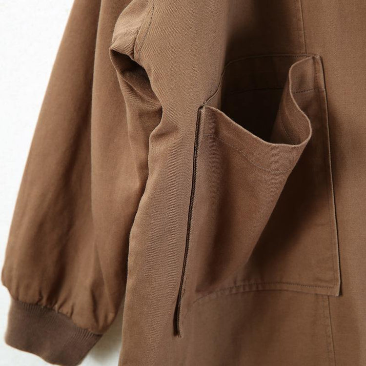 Fine brown coat for woman casual medium length fall jackets zippered - Omychic