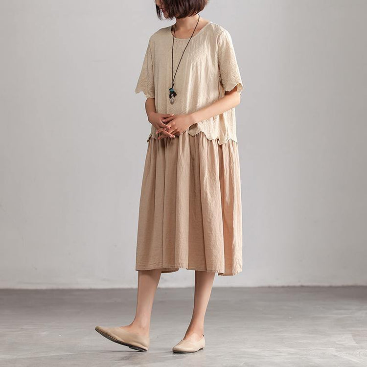 Fine Cotton Caftans Plus Size Casual Loose Beige Cotton Summer Dresses For Women - Omychic