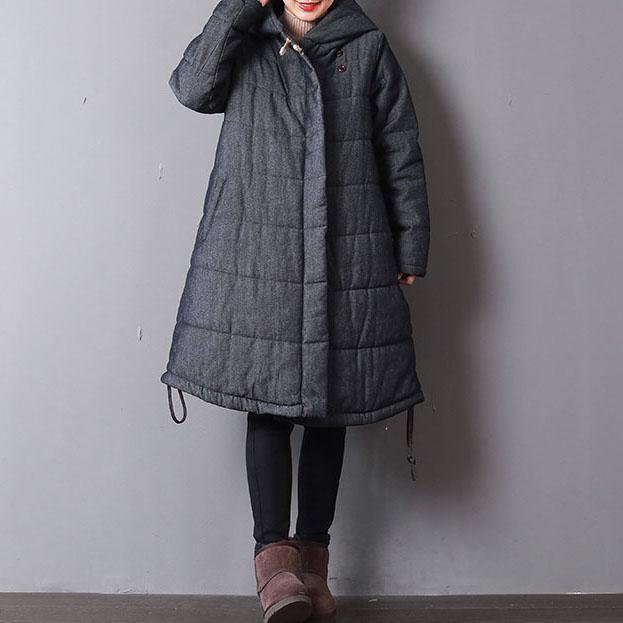 Fine dark gray women parka trendy plus size hooded drawstring top quality Chinese Button winter outwear - Omychic