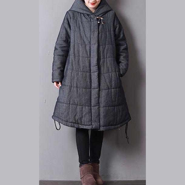 Fine dark gray women parka trendy plus size hooded drawstring top quality Chinese Button winter outwear - Omychic