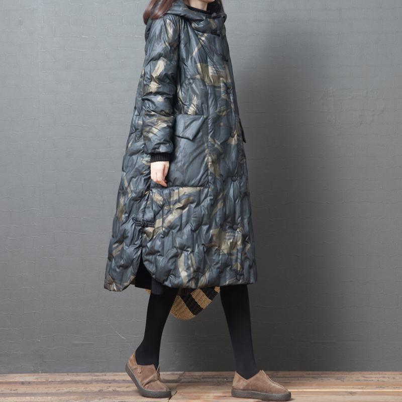 Fine floral womens parkas oversized Coats hooded zippered winter overcoat - Omychic