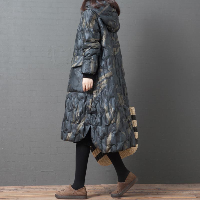 Fine floral womens parkas oversized Coats hooded zippered winter overcoat - Omychic