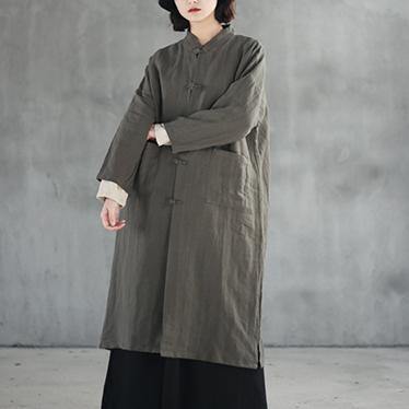 Fine gray Coats plus size stand collar cardigan 2018 long sleeve trench coat - Omychic