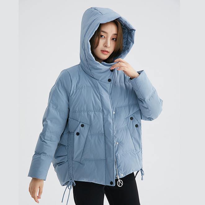 Fine gray blue warm winter coat plus size side tie snow jackets hooded Jackets - Omychic