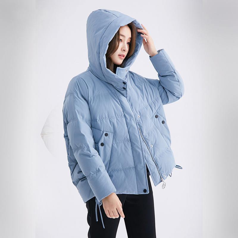 Fine gray blue warm winter coat plus size side tie snow jackets hooded Jackets - Omychic