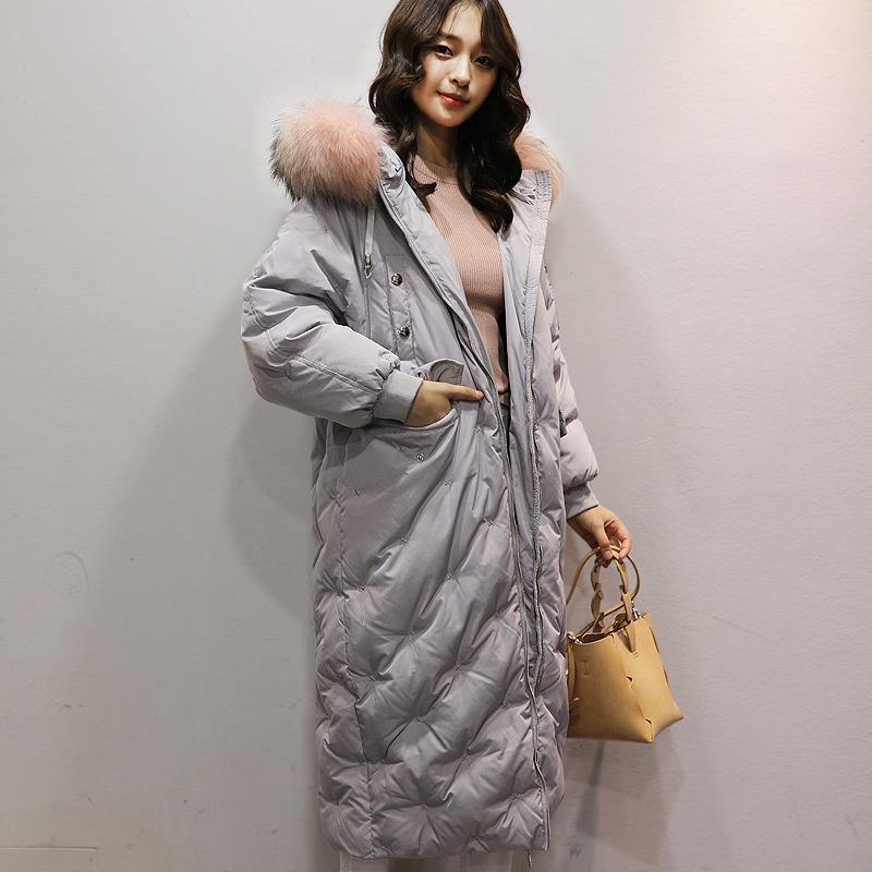 Fine gray down jacket woman plus size clothing hooded women  parka fur collar coats - Omychic