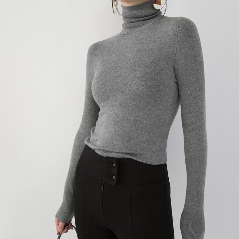 Fine gray winter sweater plus size high neck pullover top quality slim knitted sweaters - Omychic