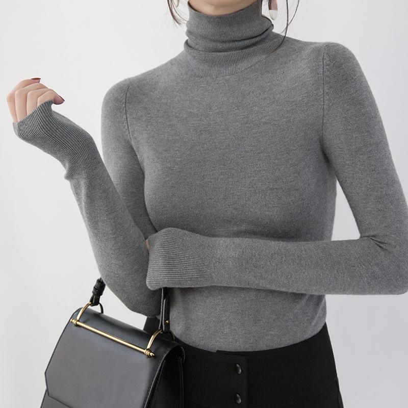 Fine gray winter sweater plus size high neck pullover top quality slim knitted sweaters - Omychic