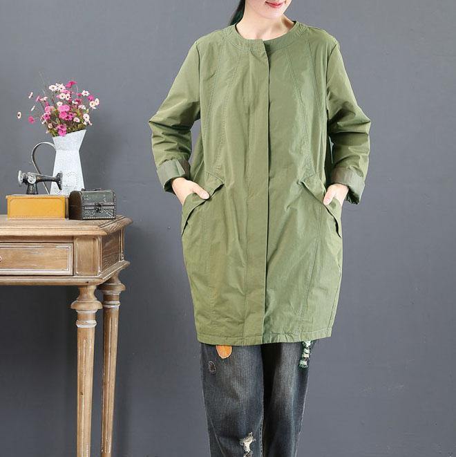 Fine green trench coats Women trendy plus size medium length coat fall jacket o neck - Omychic