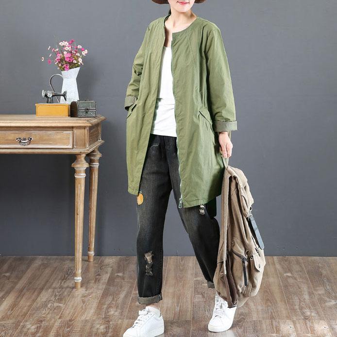 Fine green trench coats Women trendy plus size medium length coat fall jacket o neck - Omychic