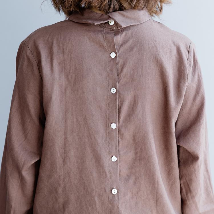 Fine khaki linen tops trendy plus size shirts top quality lapel collar back Button linen t shirt - Omychic