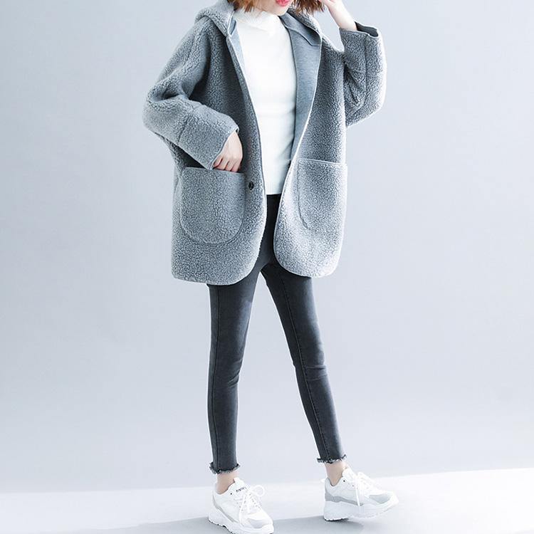 Fine light gray woolen overcoat plus size patchwork coats - Omychic