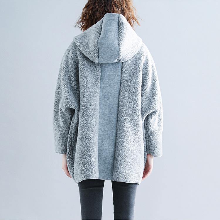 Fine light gray woolen overcoat plus size patchwork coats - Omychic