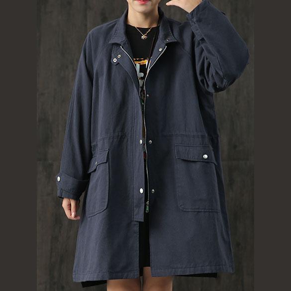 Fine navy Coats casual coat fall coat big pockets - Omychic