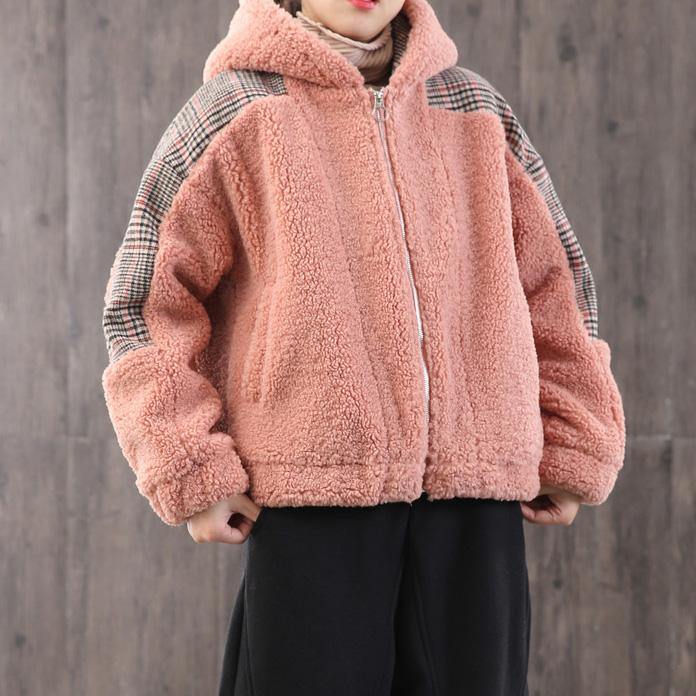 Fine pink outwear plus size clothing winter jacket patchwork hooded winter outwear - Omychic