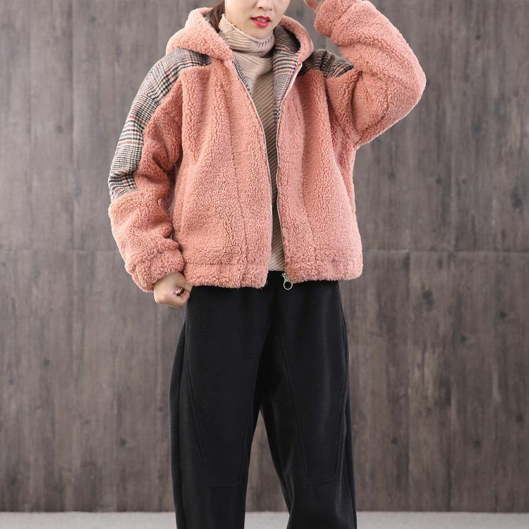 Fine pink outwear plus size clothing winter jacket patchwork hooded winter outwear - Omychic