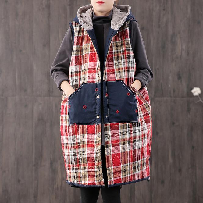 Fine plaid Parkas plus size winter outwear hooded patchwork coat - Omychic