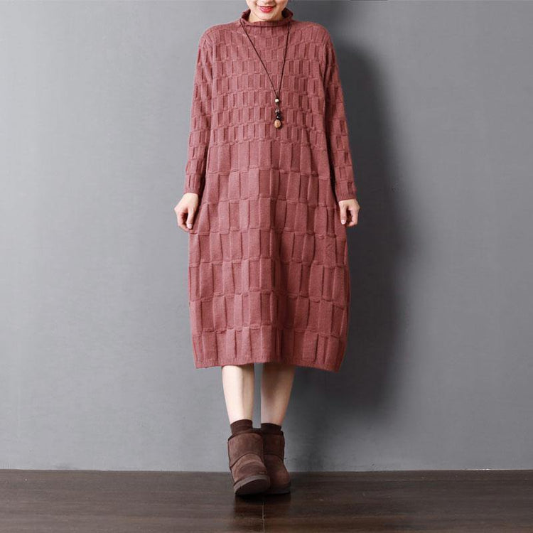 Fine red long knit sweaters plus size clothing high neck spring dresses baggy pullover - Omychic
