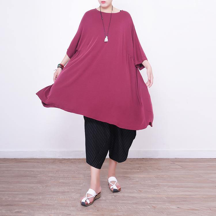 Fine red natural silk dress  plus size silk cotton dress 2018short sleeve o neck silk clothing dresses - Omychic