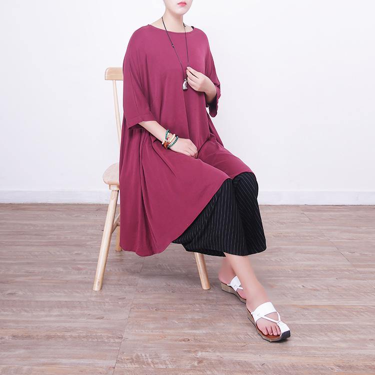 Fine red natural silk dress  plus size silk cotton dress 2018short sleeve o neck silk clothing dresses - Omychic