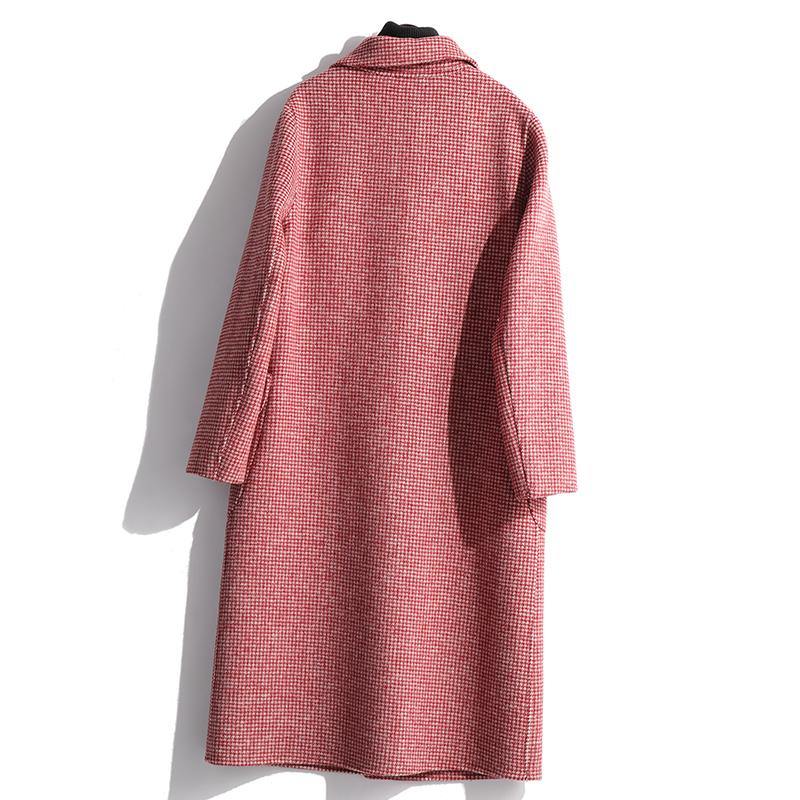 Fine red plaid Wool jackets trendy plus size winter coat fall coats big pockets - Omychic