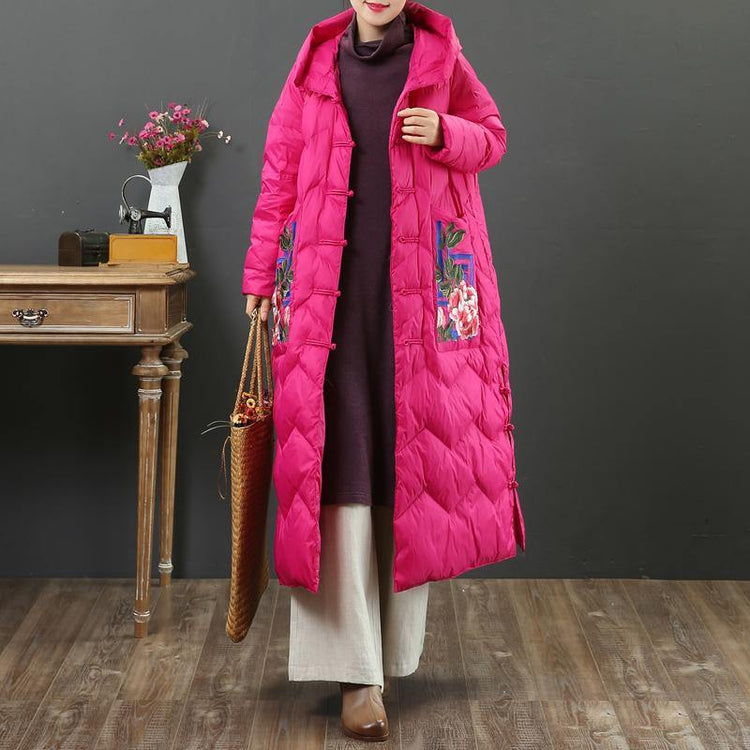 Fine rose warm winter coat oversize side open down jacket hooded New overcoat - Omychic