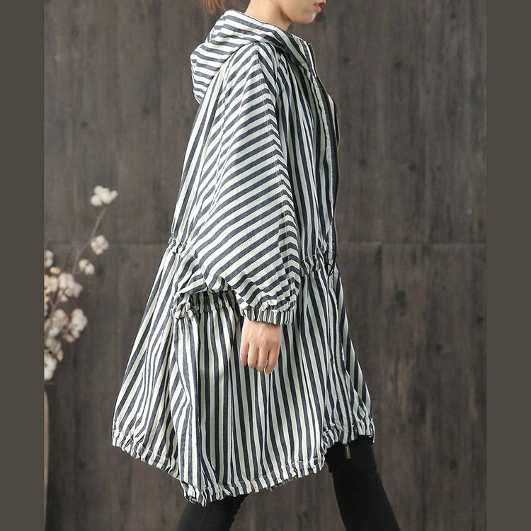 Fine striped drawstring Coat Women plus size Winter coat fall coats hooded - Omychic
