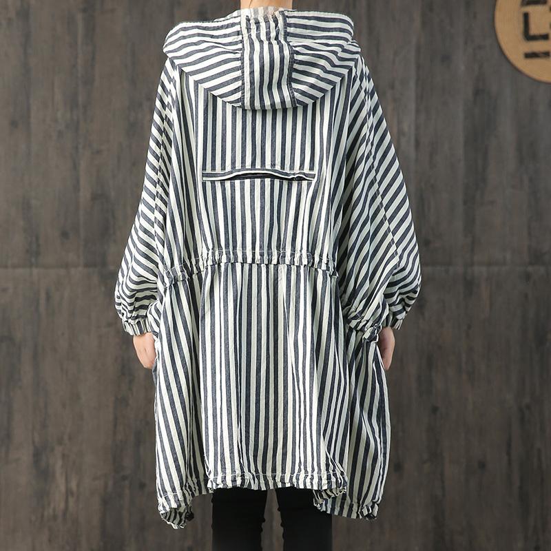 Fine striped drawstring Coat Women plus size Winter coat fall coats hooded - Omychic