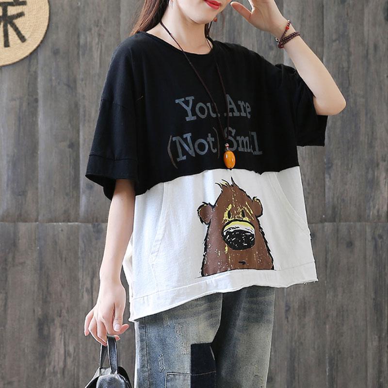 Fine summer cotton tops plus size Summer Short Sleeve Round Neck Women Tops - Omychic