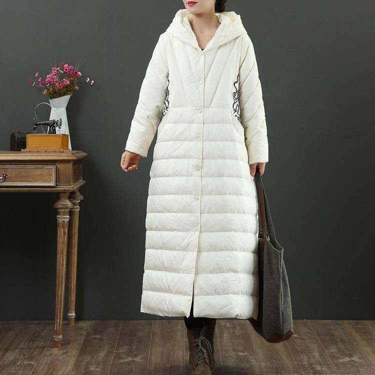 Fine white coats trendy plus size winter jacket embroidery hooded winter outwear - Omychic