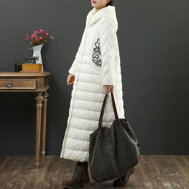 Fine white coats trendy plus size winter jacket embroidery hooded winter outwear - Omychic