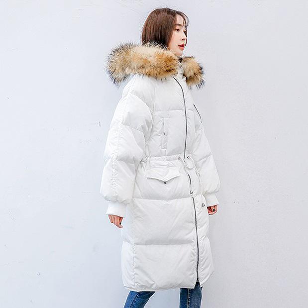 Fine white warm winter coat plus size clothing tie waist womens parka fur collar coats - Omychic
