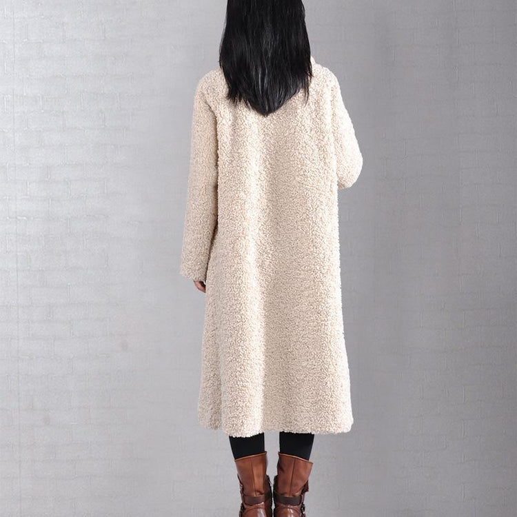 Fine white woolen outwear Loose fitting lapel Button trench coat - Omychic