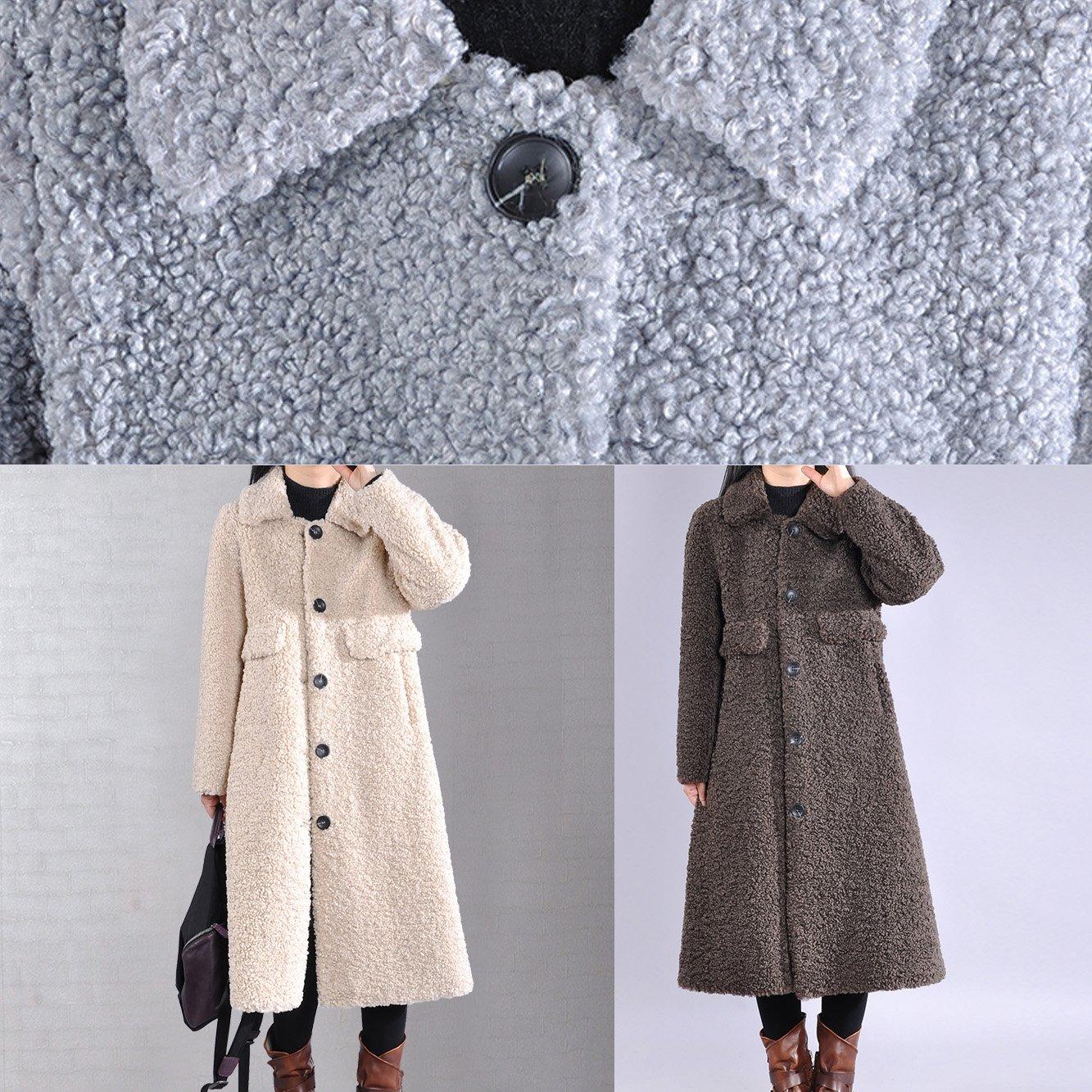 Fine white woolen outwear Loose fitting lapel Button trench coat - Omychic