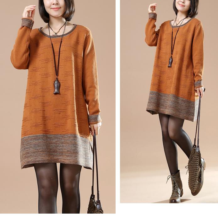 Fine Orange jacquard sweaters cozy knit top - Omychic
