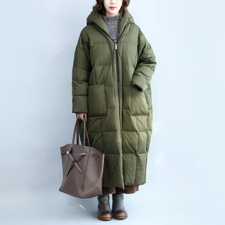 Fine army green down overcoat plussize hooded Parkas Casual zippered - Omychic