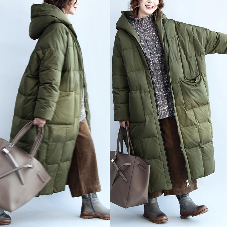 Fine army green down overcoat plussize hooded Parkas Casual zippered - Omychic